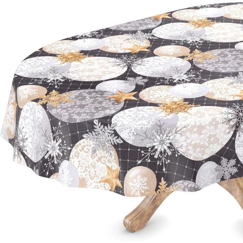 Nappe De Noël Lavable - Ovale - Bord Coupé - Anthracite - 140 X 160 Cm