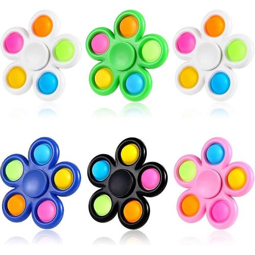 Paquet de 6 Pop Fidget Spinners jouet, Push Bubble Fidget Spinner, Cadeau de fête sensoriel Simple Fidget Toys, Fidget Pack Hand Spinner pour le TDAH Anxiété, Stress