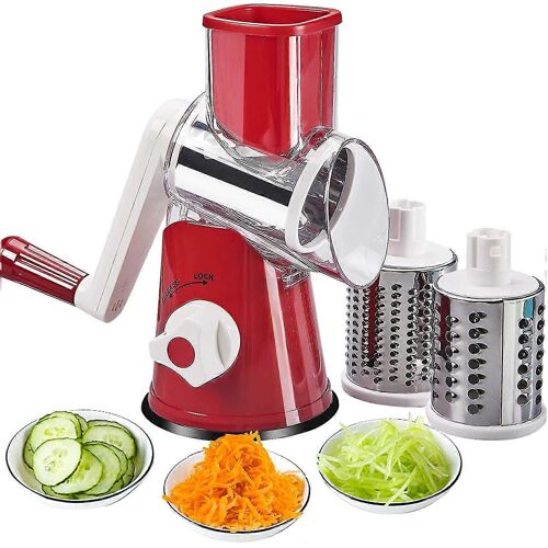 Trancheuses Rotatives Portatives Pour Légumes Râpe À Fromage Râpe À Fromage Veggie Mandoline Trancheuse Chopper 2 Râpes Rondes En Acier Inoxydable Sans Bpa (Rouge)