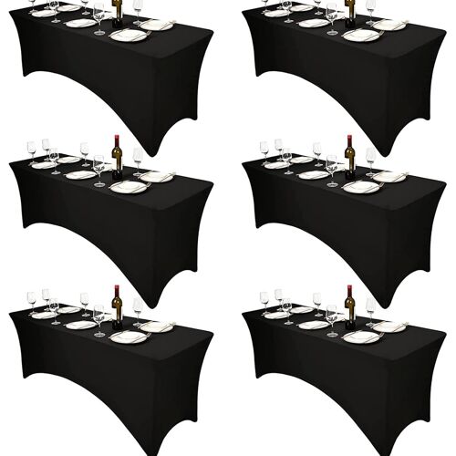 Ulteronixshop-Lot De 6 Nappes Noires De 1,8 M,Nappe Élastique Extensible En Spandex, Nappe Rectangulaire Pour Cocktail, Vêtements De Table Noirs Serrés Anti-Rides Lavables Pour Expositions Artisanale