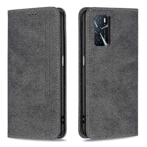 Oppo A16 / a16s / a54s Étui Portefeuille Fermeture magnétique Pliable Protection Antivol Brosse Housse - Noir