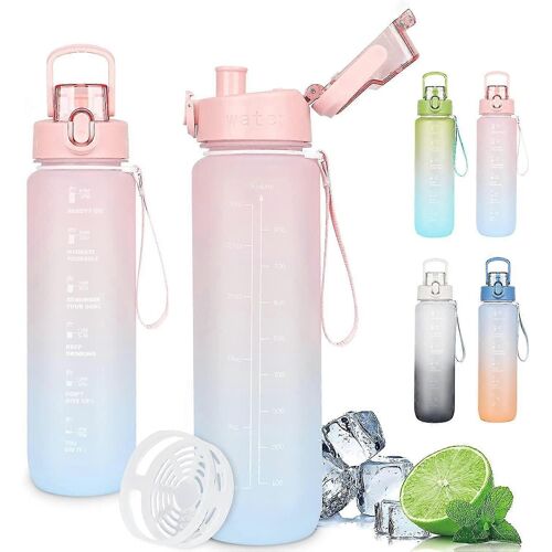 Bouteille D'eau 1l, Bouteille De Boissons Étanche, Bouteille D'eau Avec Marquages Horaires Et Filtre, Bouteille D'eau Sportive De Motivation Bpa Free Pour La Course, Cyclisme
