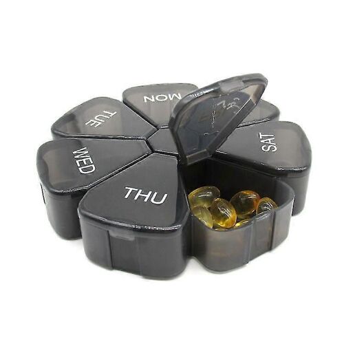 Organisateur de piluliers 7 jours Planificateur hebdomadaire Petit compartiment à verrouillage de fleurs Remèdes médicamenteux Distributeur Rappel De rangement Porte-valise Conteneur pour voyage