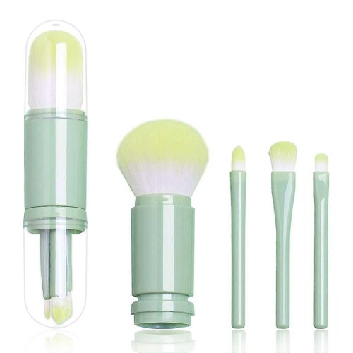Petit Ensemble De Pinceaux De Maquillage Rose - Brosse À Lèvres De Voyage Portable 4 En 1, Brosse Highlighter, Brosse Ombre À Paupières, Brosse Fond De Teint Blender 