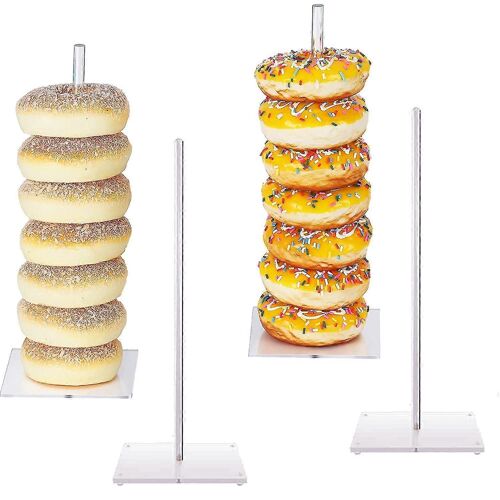 Stand De Beignets Ensemble Acrylique 4 Pièces, Support De Bagel Transparent, Support De Tour De Beignet, Table À Dessert, Support D'affichage De Beignets