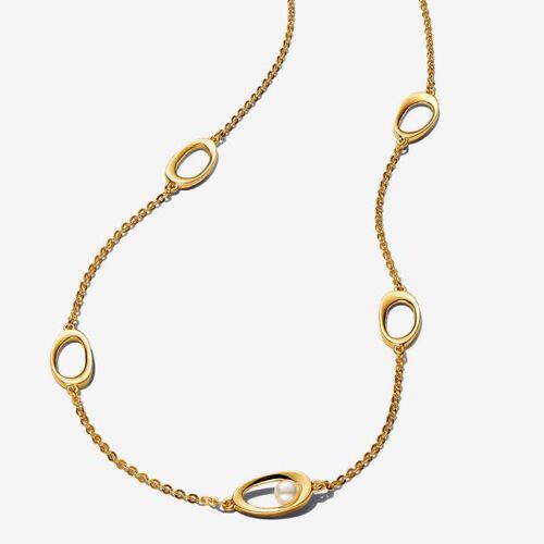 Pandora Collier Ovale De Forme Organique & Perle De Culture D'eau Douce Traitée - Sz. 45 Cm