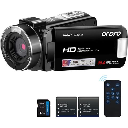 SUBZONAL-Caméscope B320 1080P avec Carte 16 Go, Zoom numérique 18x, Vision Nocturne, écran HD Rotatif à 270°, caméra Full HD 1080p 30 MP, 2 Batteries Noir