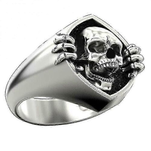 Exagéré Skull Ring Gothique Rétro Punk Skull Men Stainless Steel Rings Vintage Steampunk Hiphop Biker Bijoux Halloween Cadeau Haute Qualité