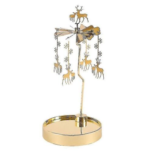 Nouveau Bougeoir Tournant En Métal Porte-Lumière Rotative Cerf Bougie Carrousel Décoration De Table De Noël Pour Centres De Table De Mariage (1pcs, Or)