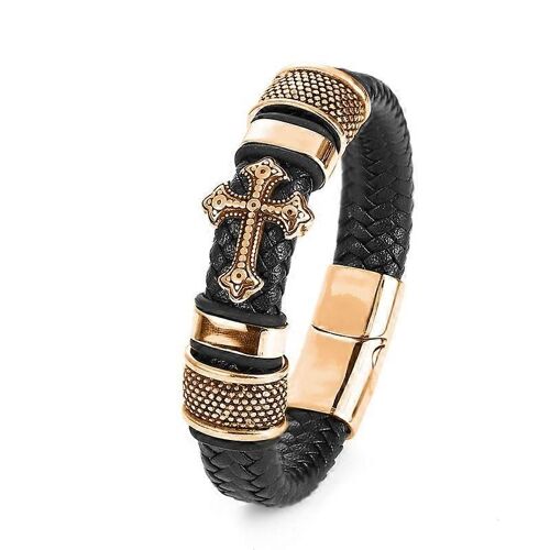 Mode Homme Classique Noir Tissé Cuir Incrusté Croix Magnétique Caché Boucle De Sécurité Business Casual Gift Bracelet