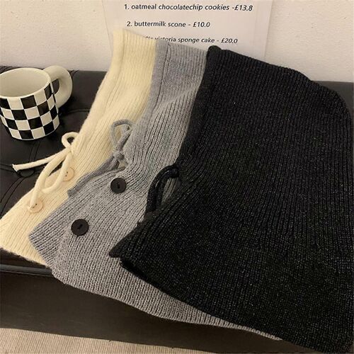 Bonnet D'hiver Avec Capuche Et Écharpe Bonnet Tricoté Pour Femmes Et Filles Chaud Respirant Et Réglable-Noir