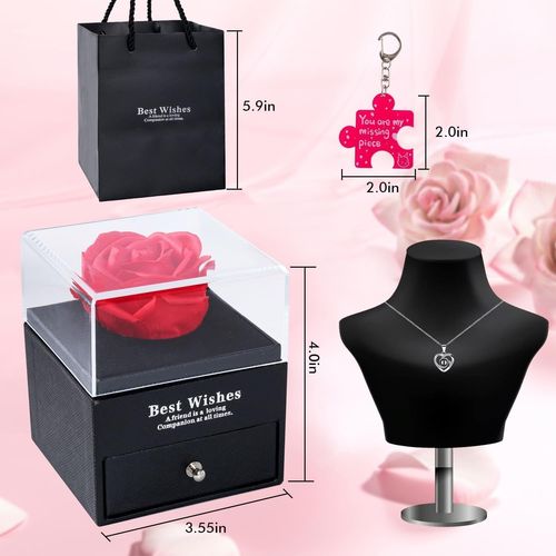 Eternal Rose Gift Box With Jewelry,Necklace And Keyring For Valentine's Day,Birthday,Wedding,Mother