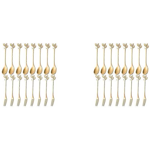 20pcs Cuillère À Dessert Et Fourchette Ensemble Fourchette À Fruits Créative - Or
