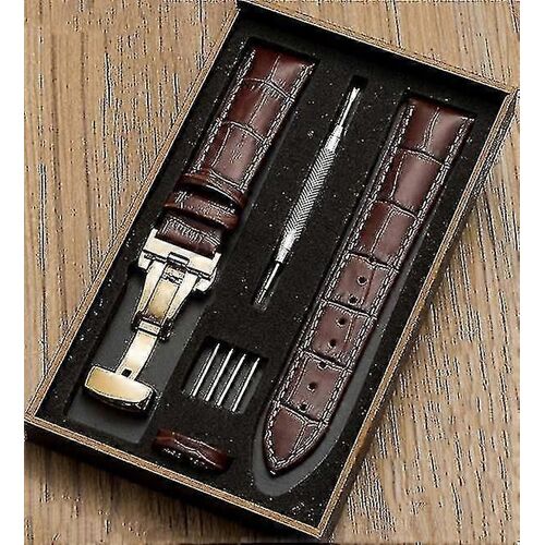 Couche Supérieure Peau De Vache / Montre Bracelet Papillon Boucle Montre Accessoires Boîte Cadeau Bracelet En Cuir Véritable 12mm 14mm 16mm 18mm 20mm 22mm 24mm Bracelet Montre-Bracelet