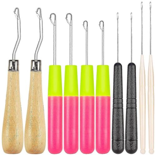 Crochet à loquet courbé, aiguille à crochet, comprend un crochet à loquet courbé en bois, une aiguille à crochet bouclée en plastique pour