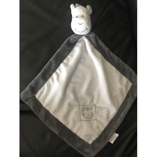 Doudou Plat Zèbre Blanc Gris Rayures Animal Blanket Action 40cm