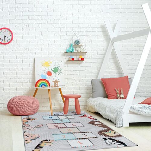Tapis Enfant 140x200 Lavable 30° Husplay Gris Et Marron