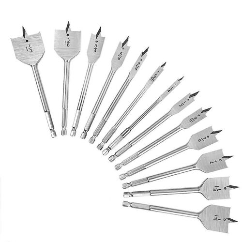 13x ensembles de forets à bêche, foret plat à palette en acier allié avec changement rapide, coupe-trou en bois plat 1/4i