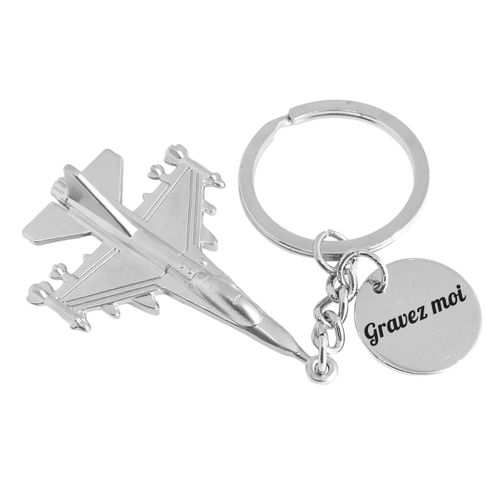 Porte-Clés Avion De Guerre Argenté Gravure Personnalisée Sur Médaille