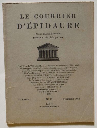 Le Courrier D'epidaure - 3e Année - Numéro 10 De Décembre 1936