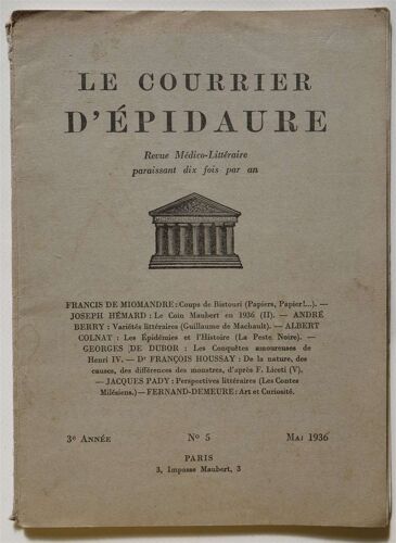 Le Courrier D'epidaure - 3e Année - Numéro 5 De Mai 1936