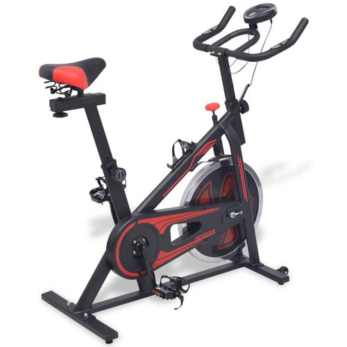 Vélo D’Appartement Noir Et Rouge – Siège & Guidon Réglables, Résistance Multiniveaux, Écran Lcd Avec Capteurs De Pouls, Volant D’Inertie 15 Kg, Fitness Cardio À Domicile