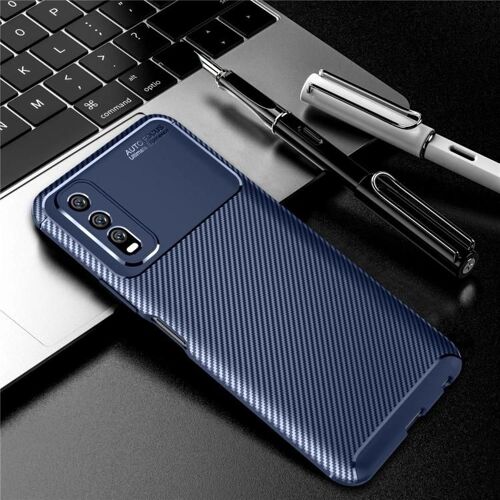 Coque TPU Vivo Y70s - Texture de fibre de carbone antichoc (noir) Bleu