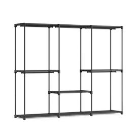 Armoire Vêtements Portable Avec 3 Tringles Et Étagères ¿ Penderie Ouverte En Métal 138x43x182 Cm, Rangement Chambre Salon Buanderie