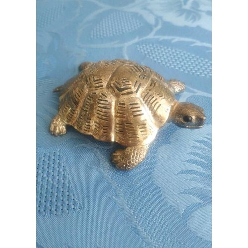 Petite tortue Christophle en métal couleur argent,