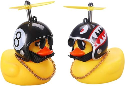 Kalanka-Jouets De Canard En Caoutchouc, Décoration De Vélo, Chaises Poussettes, Ornements De Voiture, Avec Casque À Hélice, Pour Hommes Femmes Enfants Garçons Filles, Requin Et Huit Noir, 2 Pièce