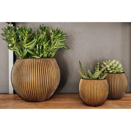 Prolenta Premium - Ensemble De Pot De Fleurs Boule Groove Doré