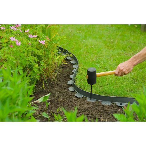 Prolenta Premium - Ensemble De Bordure De Jardin H5 Cm X 10 M Avec Ancres Gris