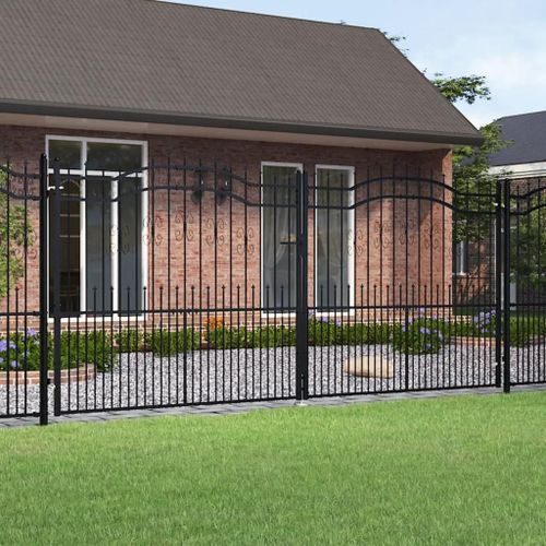 Prolenta Premium - Portail Et Sommet De Lance Noir 406x223 Cm Acier Enduit Poudre
