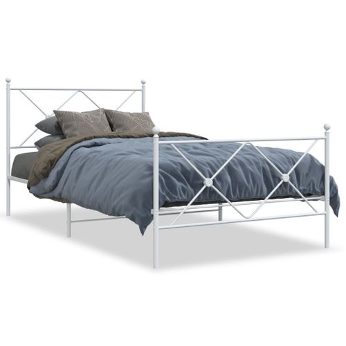 Vidaxl Cadre De Lit Métal Sans Matelas Et Pied De Lit Blanc 100x190 Cm