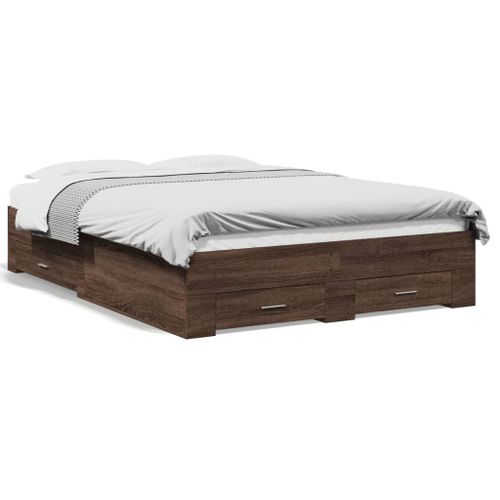 Vidaxl Cadre De Lit Avec Tiroirs Sans Matelas Chêne Marron 135x190 Cm