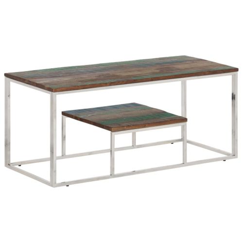 Vidaxl Table Basse Argenté Acier Inoxydable/Bois Massif Récupération