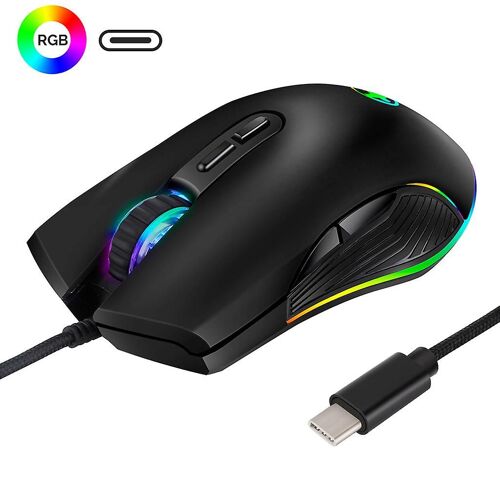 Souris de jeu optique d'ordinateur 1pc Type C RGB LED Souris rétroéclairée pour MacBook