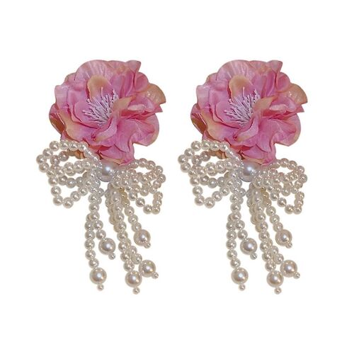 Boho Fleur Perle Pompon Boucle D'oreille Déclaration Bijoux Cadeau Pour Les Femmes Filles