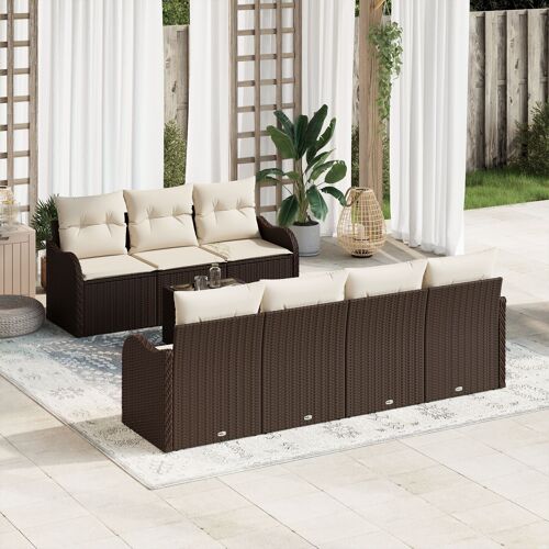 Ensemble Canapé Jardin 8 Pièces Avec Coussins Rattan Poly Marron, Canapé Jardin 2 Places Avec Coussins Rattan Poly Marron