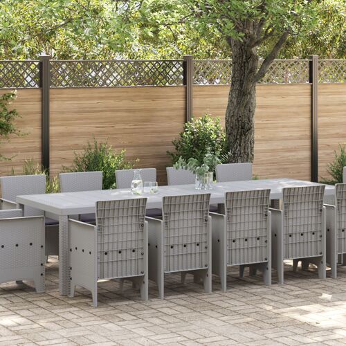 Ensemble De Salle À Manger De Jardin 13 Pièces Vidaxl - Coussins Gris Clair, Table De Jardin Vidaxl Gris Clair 150x100x73 Cm, Chaises De Jardin Vidaxl Avec Coussins (4 Pcs) Gris Clair