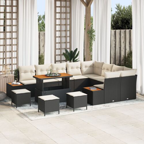 Ensemble De Canapé De Jardin 13 Pièces Avec Coussins En Rotin Noir, Ensemble De Salle À Manger De Jardin 4 Pièces Avec Coussins En Rotin Noir