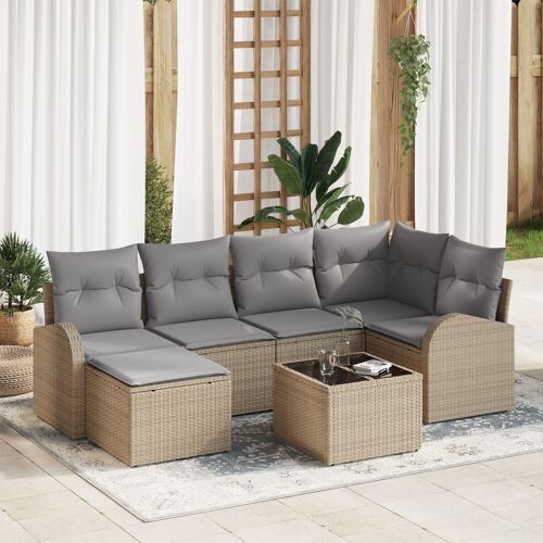 Set de canapé de jardin 7 pièces vidaXL avec coussins noirs en poly rotin, Canapé de jardin 2 places vidaXL avec rangement et coussins beiges en poly rotin