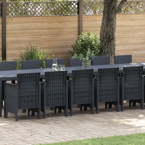 Ensemble De Jardin 17 Pièces Avec Coussins Anthracite En Résine, Table De Jardin Anthracite 250x100x73 Cm En Résine, Table De Jardin 150x100x73 Cm En Résine, Chaises De Jardin Avec Coussins, 4 Pcs Anthracite En Résine