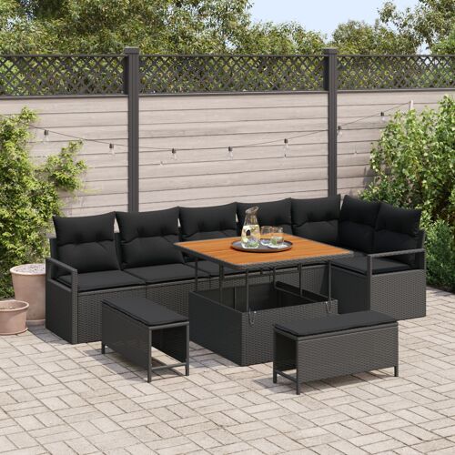 Vidaxl Ensemble De 9 Pièces De Sofa De Jardin Avec Coussins Noir Poly Rotin Acacia, Vidaxl Sofa De Jardin Deux Places Avec Coussins Noir Poly Rotin, Vidaxl Ensemble De Salle À Manger De Jardin De 3 Pièces Avec Coussins Noir Poly Rotin Acacia
