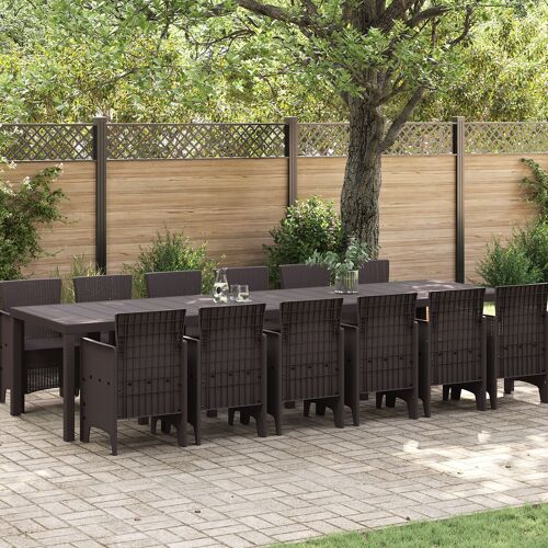 Ensemble De Salle À Manger Jardin En Poly Rotin Marron Vidaxl, 13 Pièces, Table De Jardin Vidaxl Marron 200x100x73 Cm En Poly Rotin, Table De Jardin Vidaxl Marron 150x100x73 Cm En Poly Rotin, Chaises De Jardin Vidaxl 4 Pcs En Poly Rotin Marron