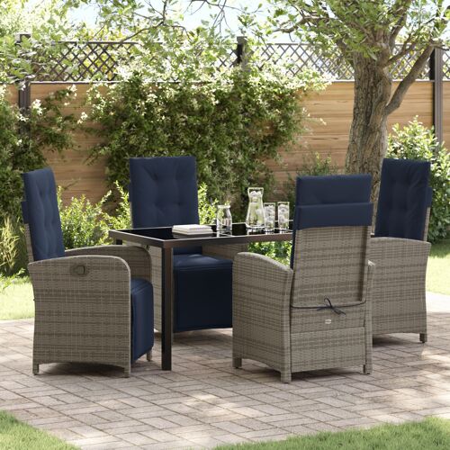 vidaXL Set de 5 meubles de jardin Grey Poly Rattan