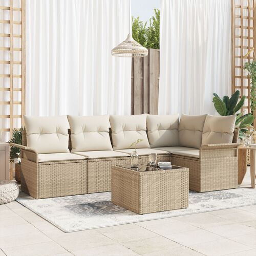 Ensemble De Canapé De Jardin 6 Pièces Avec Coussins Marron Poly Rotin, Canapé De Jardin 2 Places Avec Rangement Et Coussins Beige Poly Rotin