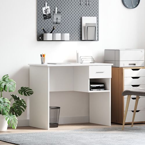 Vidaxl Bureau Avec Rangement Blanc 90x49.5x75 Cm En Bois D'ingénierie