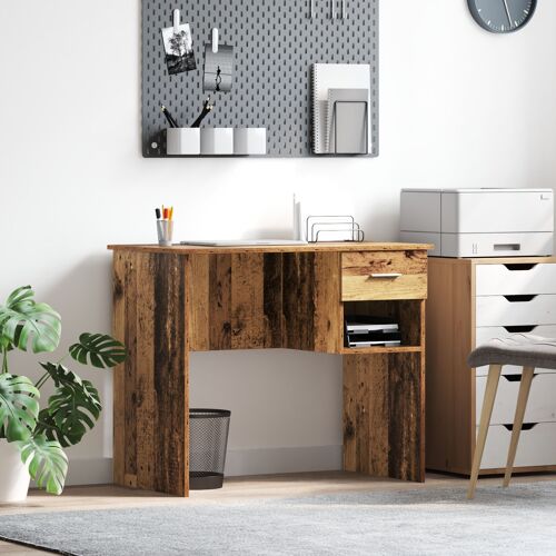 Vidaxl Bureau Avec Rangement En Vieux Bois 90x49,5x75 Cm Bois D'ingénierie