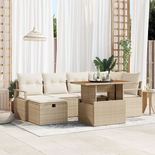 Vidaxl Ensemble De 7 Pièces De Sofa De Jardin Avec Coussins Beige Poly Rattan, Vidaxl Sofa De Jardin 2 Places Avec Coussins Beige Poly Rattan